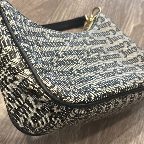 Juicy Couture Monogram Black Gothic Script Fishnet Print Mini Shoulder Bag Y2K - Picture 4 of 10